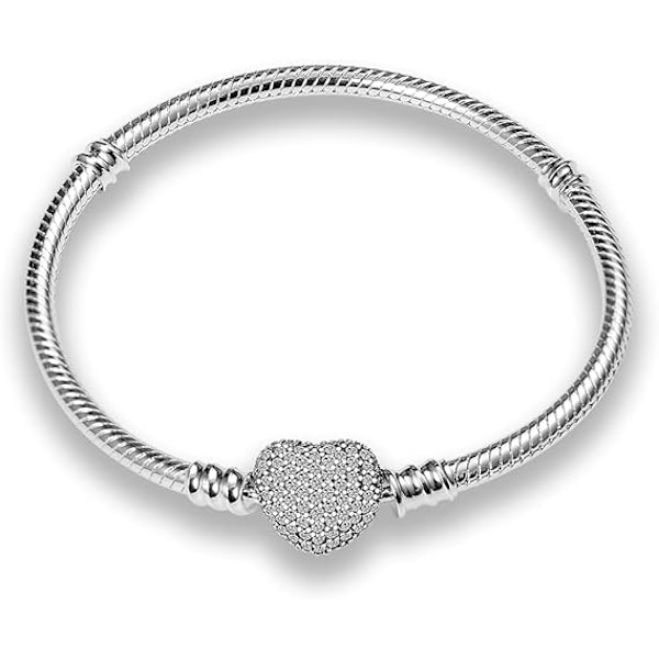 Pandora Charm Armbånd for Kvinner med 925 Sterling Sølv Hjerte Lås, Smykker for Kvinner, Julegave, Bursdagsgave, Morsdag
