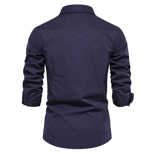 2023 Ny höst militär stil 100 % bomull ficka skjorta för män enfärgad smal casual herrskjortor långärmade DarkGrey XL