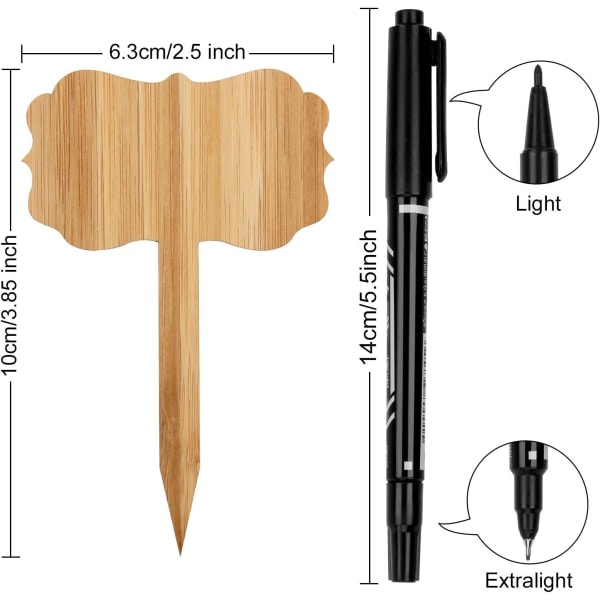 60 st Bambu växtetiketter, växtetiketter, T-typ trä växtmarkörer med penna för växter Plantskola frön Trädgård Växthustillbehör (6,3x10 cm, trä)