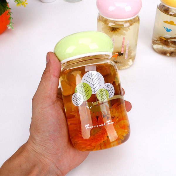 Vattendricksflaska för barn söt för barn Mini läcksäker svamp enkellager glas klar med cover Grönt cover 300ml