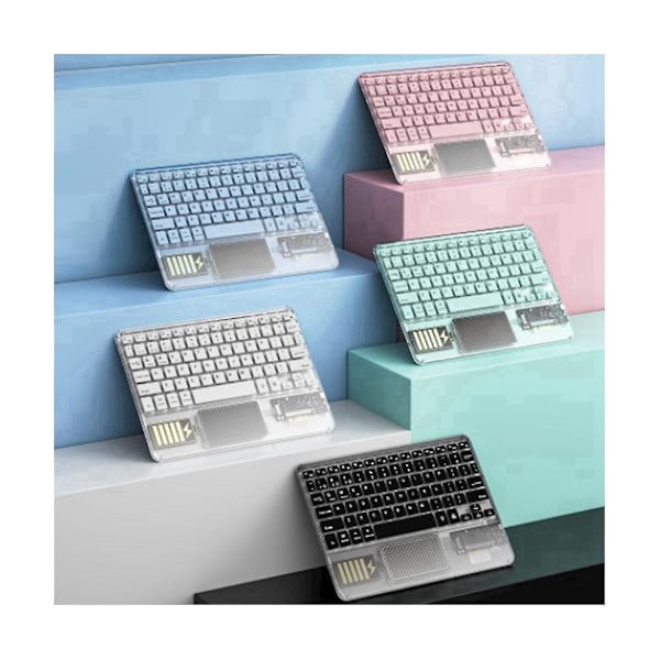 Trådlöst tangentbord med touch, bakgrundsbelyst tangentbord, RGB-tangentbord, transparent kristall Bluetooth-tangentbord, universellt för PC, rosa