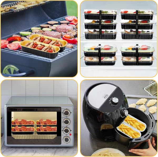 Brödbakform - brödform - 50-pack mini-limpformar med lock och skedar - Rektangulära foliebakformar - Svart - 17x5.6x2.5cm