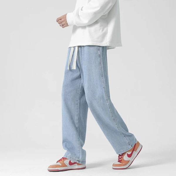 Vår Ny Streetwear Baggy Jeans Män Koreanska Mode Lös Raka Ben Byxor Man Varumärke Kläder Svart Ljus Blå svart L