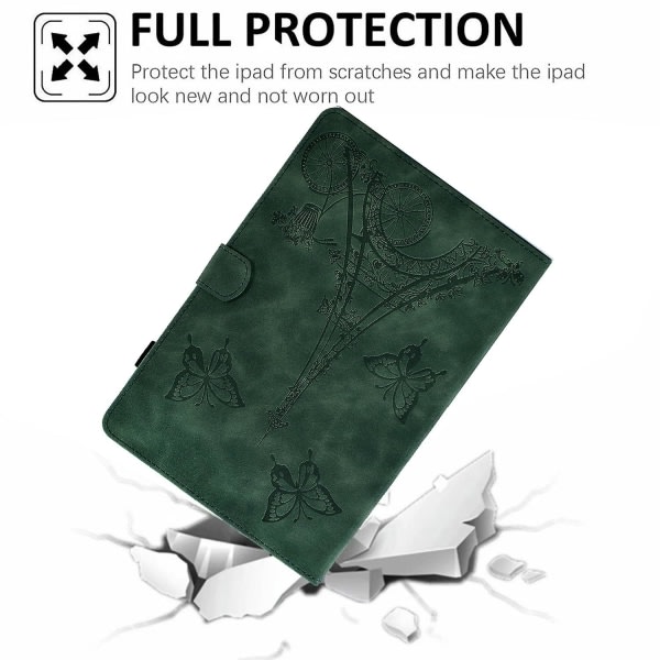 SQBB För Samsung Galaxy Tab A 10.1 (2016) T580 Tower Bike Butterfly Pattern Printed Microfiber Läder Tablet Fodral Vikbar Stand Case P Green
