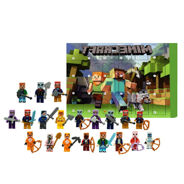 Julekalender 2024 til Børn, 24 Dages Julegavekalender med 24 Minecraft Figurer Legetøj Blind Box