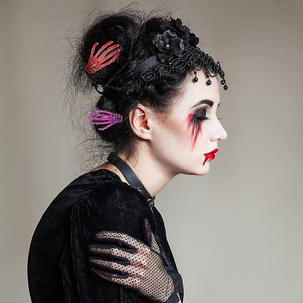 (4 st) Halloween hårklämma med skelett handklo, tillbehör för hårstyling för kvinnor som är kompatibla med flickor