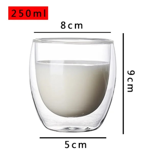 Varmebestandig dobbeltvegget glasskopp Høy borosilikatglasskrus Øl Juice Kaffe Vannkopper Transparent kopp Drikkegods Gave Ingen Håndtak 250ml