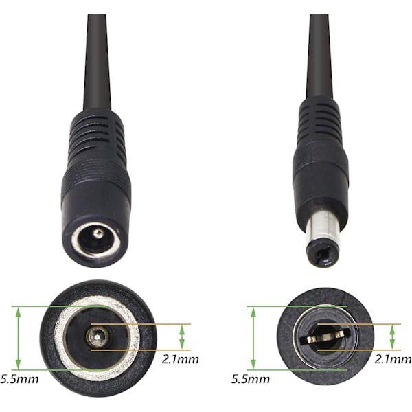 5,5/2,1 mm 12 V DC-strømkabelsplitter 1 han til 2 hun-stik CCTV DC-splitter 1 han til 2 hun-splitterkabel (0,3 m)