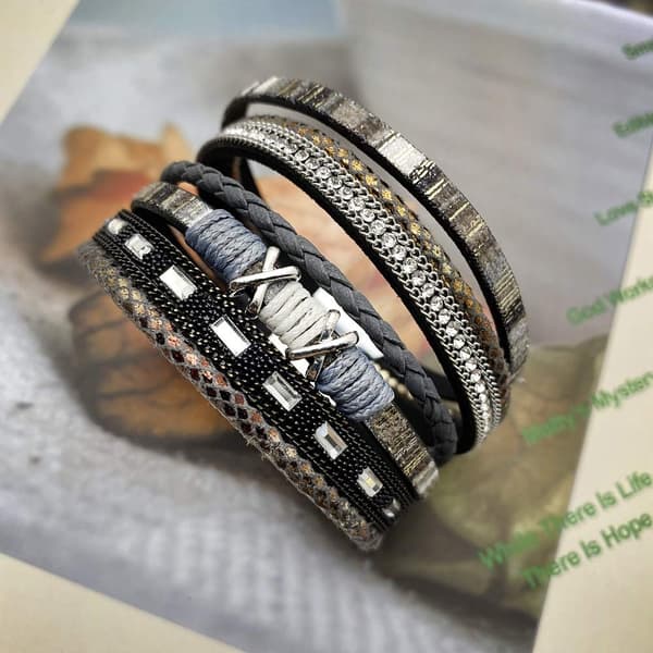 Læder Multilayer Armbånd Dame Magnetisk Lukning-max
