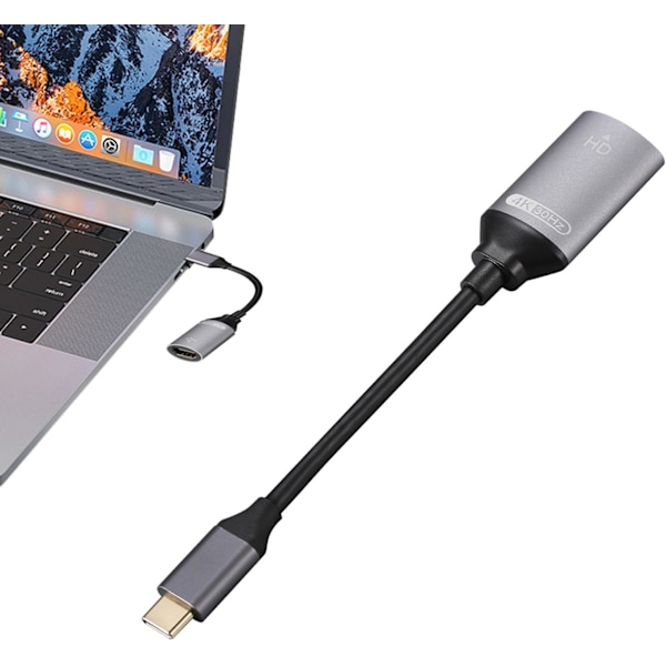 Type C til HD Adapterkabel, 4K Video og Lyd til Laptops, Sølv Silver