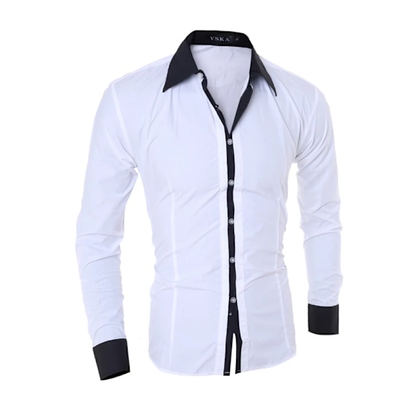 Stribede skjorter til mænd Langærmede Slim Fit Hvide Sociale skjorter Casual til mænd Business Camisa Masculina Chemise julskjorte 1036-White L