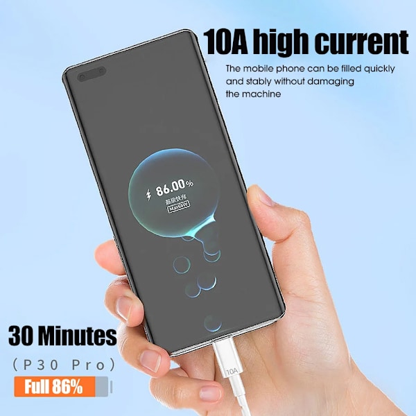 USB-C-kaapeli 10A pikalatausjohto Matkapuhelin USB-linja iPhonelle 15 Xiaomi redmi Samsung Poco f5 USB C -datakaapelilaturi 10A Type C:lle
