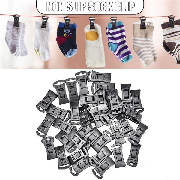 Sockklämmor för tvättmaskin och torktumlare Multifunktionell sockhållare med krok Halkfria klädnypor 40 Pack