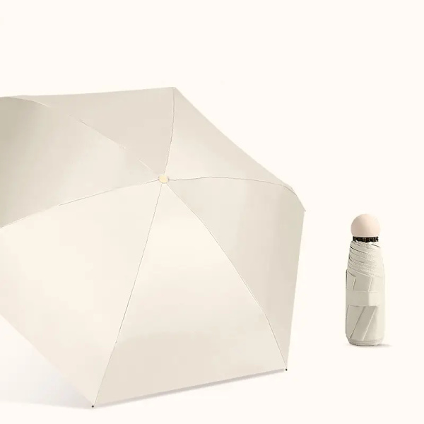 Kapsel Paraply Soligt Och Regnigt Dualuse Regnbeständigt Vind-Tålig Solskydd Utomhus Resa Bärbar Mini Paraplyll G586 Beige