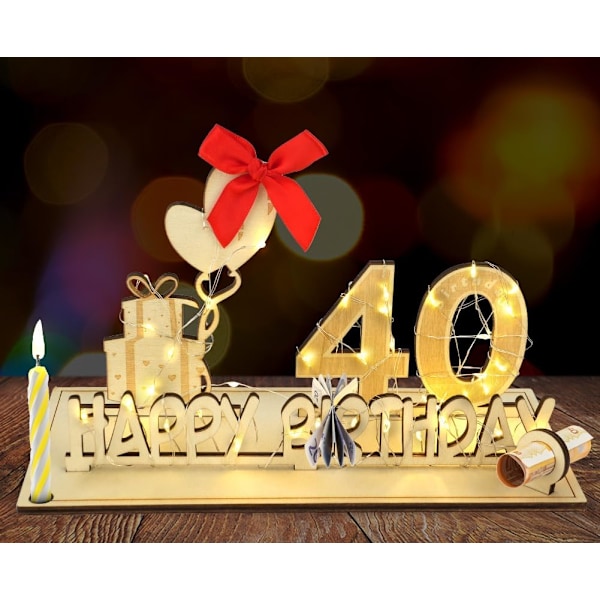 Træskilt gæstebog, Træskilt gæstebog 40 års fødselsdag, gæstebog fødselsdag som en personlig gave med LED-lyskæde fødselsdag jubilæum for 70 år mand kvinde 40