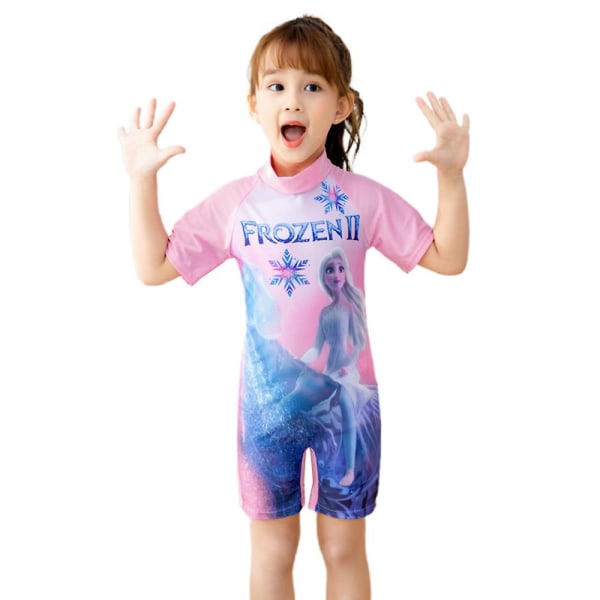 SQBB Kortärmade flickor Tecknad Elsa Badkläder Baddräkt One Piece Beachwear Rosa 4-5 år
