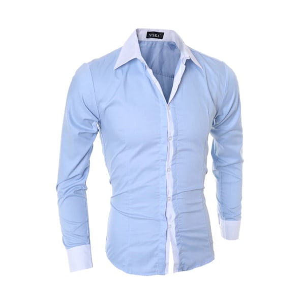 Miesten raidallinen paita Pitkähihainen Slim Fit Valkoinen Sosiaalinen Casual Paita Miesten Business Camisa Masculina Chemise Joulupaita 1028-Sininen XL