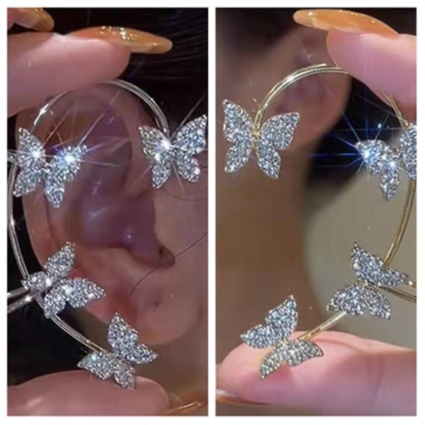 Ett par diamantbeströdda fjärilsörhängen utan hål i öronen. Guld
