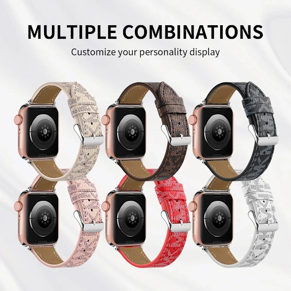 Klockarmband som är kompatibla med Apple Watch band 38 40 mm 41 mm 42 mm 44 mm 45 mm, klassiskt band med designerretro läderband Rosa 42mm 44mm 45mm 49mm