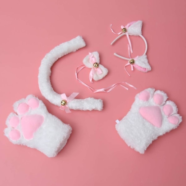 Katt Cosplay-set med svans, öron, halsband, tassar och handskar för Halloween, Karneval, Jul, Utklädning och Dekoration
