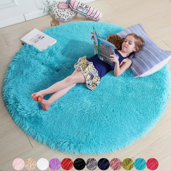 CQBB Rosa rund matta för sovrum, Super Fluffy Circle Mattor för baby Blue 4,6 x 4,6 Feet
