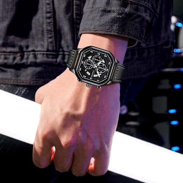 Herreure Fashion Multifunktionelt Armbåndsur Chronograph Lysende Ur Mænd Rustfrit Stål Herreure Kvadratisk Fritidsur Sort B Black B