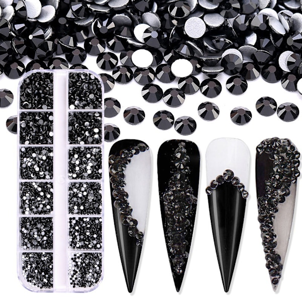 3600 st Nail Art för Rhinestone AB Rhinestones Pärlor Nail Gems Rundformade Flatback Gems Stones Dubbar 6 storlekar med låda Bright gold Bright gold