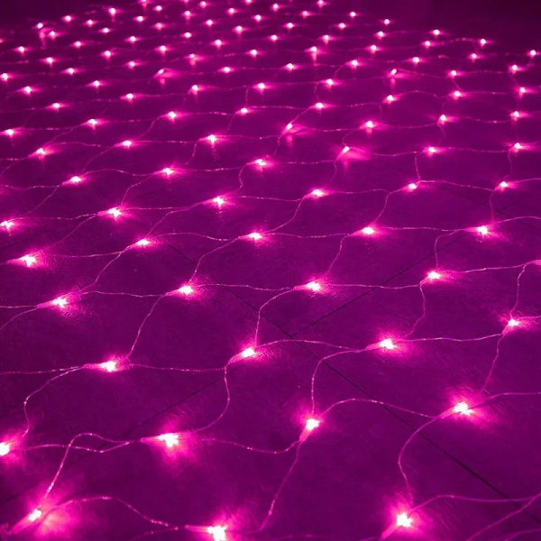 2Mx2M 4Mx6M LED utomhus fiskenät Gardin Mesh Fairy Lights Trädgårdsdekoration nyår utomhus gata Garland julbelysning Rosa