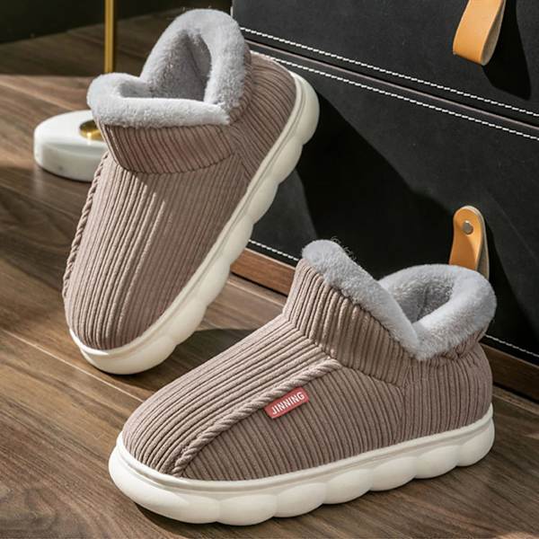 Tjocka plattform lurviga tofflor inomhus utomhus män bomullsskor unisex Håll varm sammet plysch ankel snöstövlar kvinnor hem tofflor B-Coffee 38-39