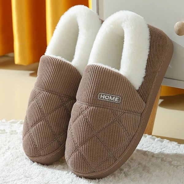 Tjocka plattform lurviga tofflor Inomhus utomhus män bomullsskor unisex Håll varm sammet Plysch ankel snöstövlar kvinnor hem tofflor A-Coffee 40-41