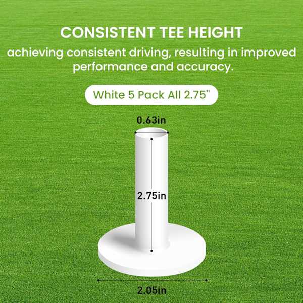 5 kpl Golf-kumiteet, Driving Range, Sekalaiset tai Samankokoiset Harjoitusmatolle White 5 Pack All 2.75''