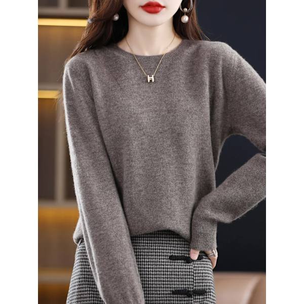100% Merinoullgenser Kvinnor Cashmere Pullover Stick Høst Vinter O-Hals Solid Color Fashion Basic Kvinna E Klær Topp Wumai Blå L