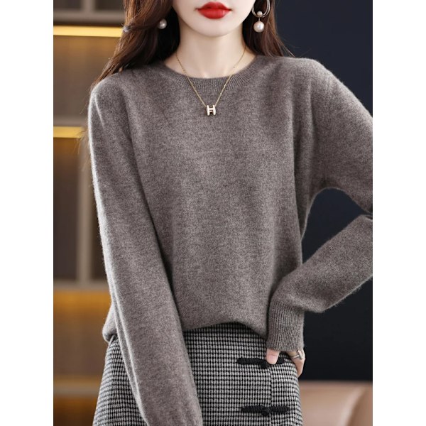 100% Merinoulltröja Kvinnor Kasmirstickad Pullover Höst Vinter Rundhalsad Enfärgad Fashion Basic Kvinna E Kläder Topp Wumai Blå M