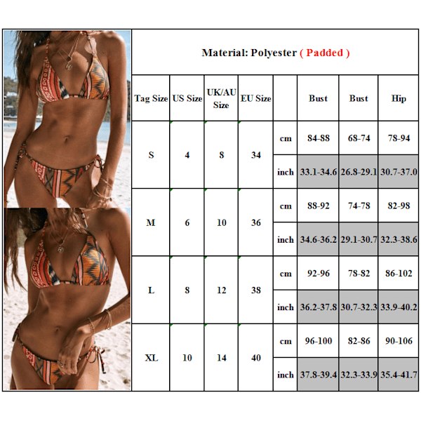 Bikiniset för damer med snörning i sidan, stringtrosa, badkläder, flerfärgad Multicolour S