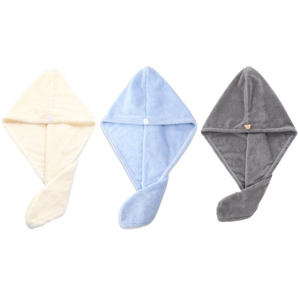 3Pack Hårhandduk Mjuka duschhanddukar för kvinnor Off-white + ljusblå + grå
