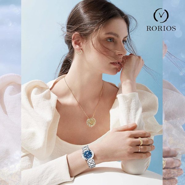 Damklocka Analog Kvarts Kvinna Diamant Klockor Lättläst Armbandsur Med Rostfritt Stålband Modeklocka För Kvinnor Flickor Blå Blue