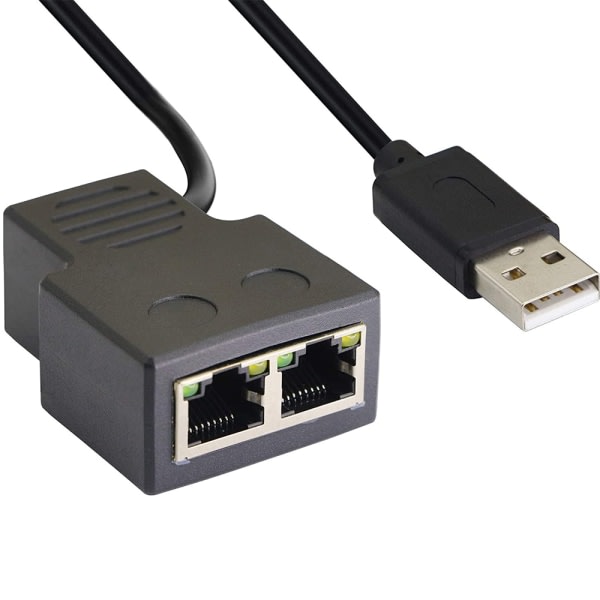 CQBB RJ45 Network Splitter Adapter, 1 till 2 dubbel heder USB till RJ45 portar med USB power LAN