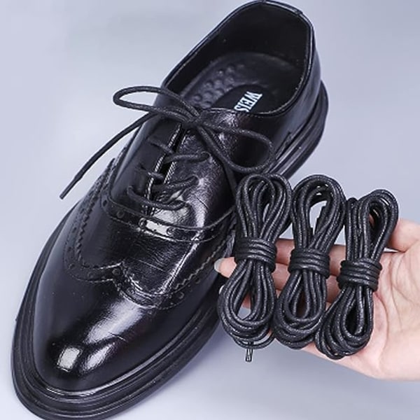 2 par skosnören - runda vaxade spetsar, runda svarta spetsar, ersättningssnören för alla klänning Casual Oxford ankelstövlar, 1,8 m