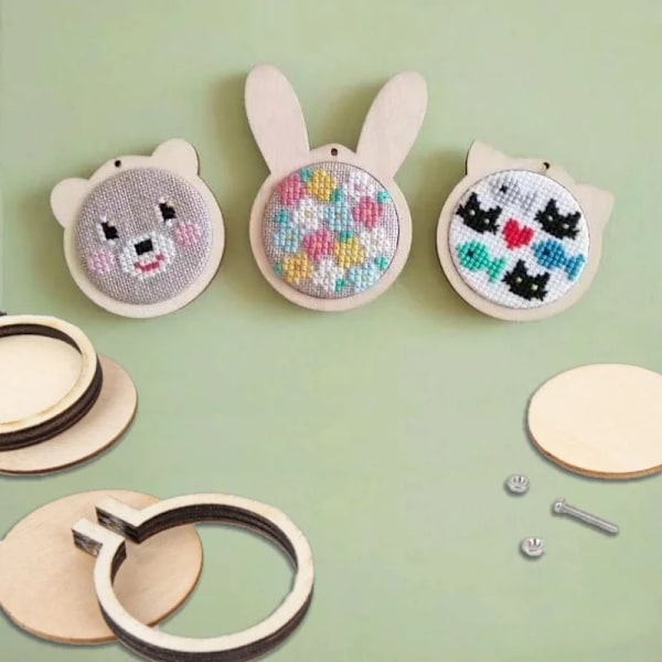 10 kpl Mini Broderi Rengas Puu Rengas Sekalaiset Pyöreät Tiheä Ristipisto Ramit Sarja Koruille Avaimenperille DIY Tarvikkeille 3.9x4cm 10PCS