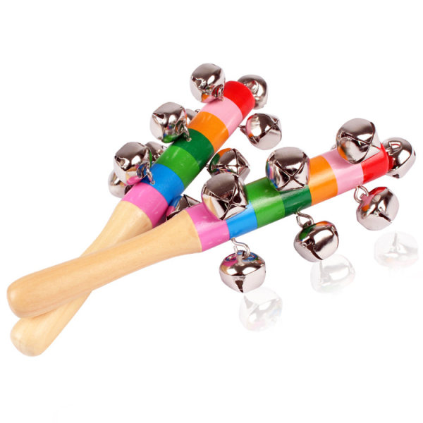 SQBB 2 st Regnbågshandtag i levande färger Träklockor Jingle Stick Shaker Rattle Baby Barn Barn Musikleksaker