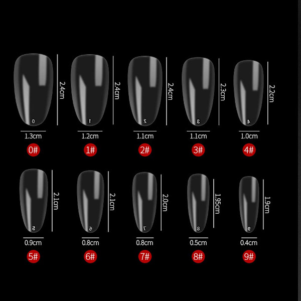 240 st Nail Display Tips, Transparent Akryltips för Nagelkonstövning Clear Round