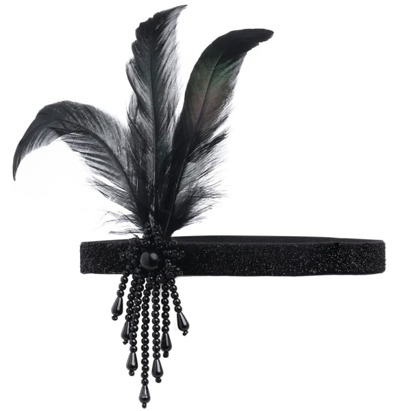 1920-talshuvudstycke för kvinnor Fjäder 20-tals pannband Dekorativt Black SQBB