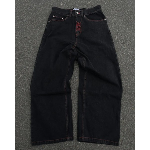 Y2k Jeans Mænd Hip Hop Retro Skull Broderi Vasket Baggy Denim Bukser Nye Lige Casual Løs Bred Ben Bukser Streetwear 2 M