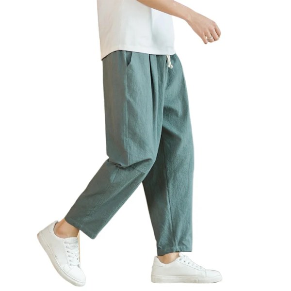 Streetwear Herr Bomull Byxor Casual Solid Färg Långa Byxor Andas Dragkedja Rak Byxor Harem Byxor Herr Baggy Byxor Svart Asiatisk M(45-55Kg)