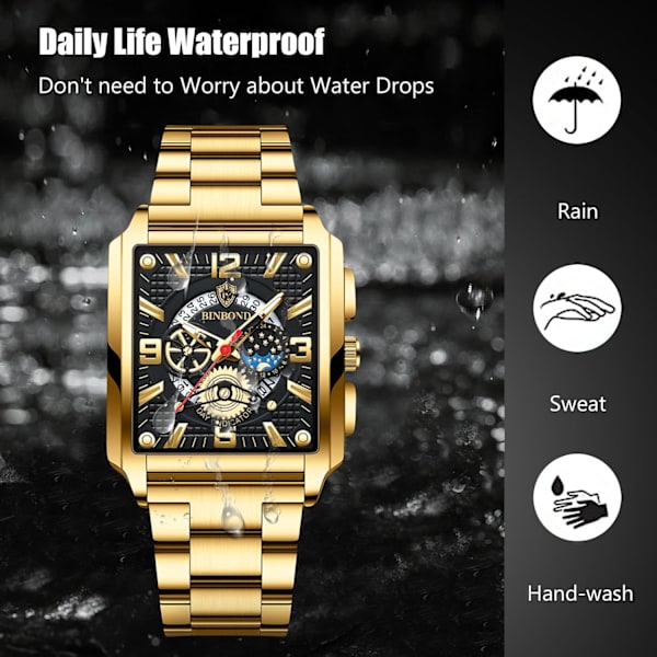 Rektangulære Herreur Fashion Analog Kvarts Armbåndsur Mænd Business Vandafvisende Ure Lysende Rustfrit Stål Armbånd Til Mænd Guld Sort B Gold Black B