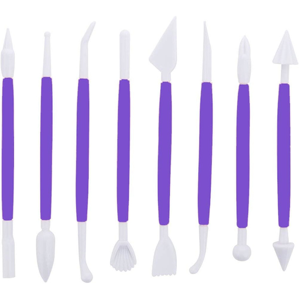 12-delad Fondant-set för tårtdekorering, Sockerpastaverktyg, Kavel, Lila Purple