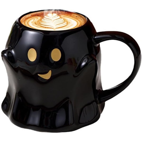 400ml Halloween Spøkelses Keramikkopp, Søt Spøkelsesansikt Kanne black