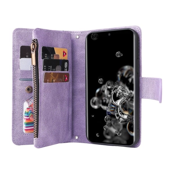 SQBB Etui til Samsung Galaxy S20 Ultra 5g Læder Flip Etui med kreditkortholder Pengepung Magnetiske knapper Etui Kickstand Sho Purple A