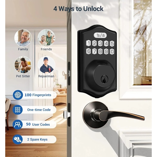 Tuya Smart Deadbolt Lock Tangentbord Smart Lock Fingeravtryck Deadbolt med app Nyckelfri ingång för ytterdörrssäkerhet för hemmet Tuya siliver