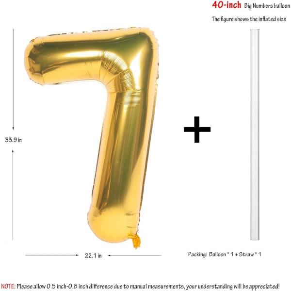 CQBB 2 st 40 tums digitala heliumfolie födelsedagsballonger guld nummer 7